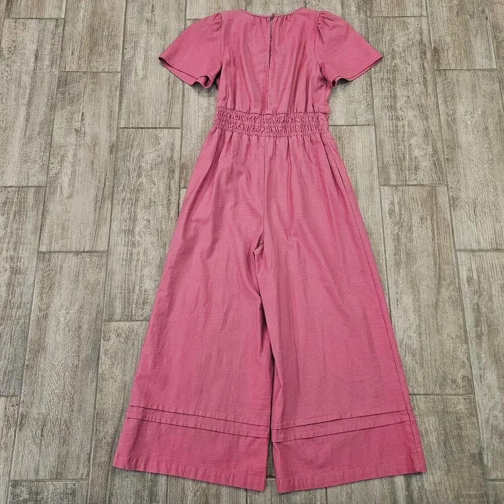 Anthropologie Somerset Jumpsuit Womens XS Pink Wide Leg Boho Casual Cottage‎